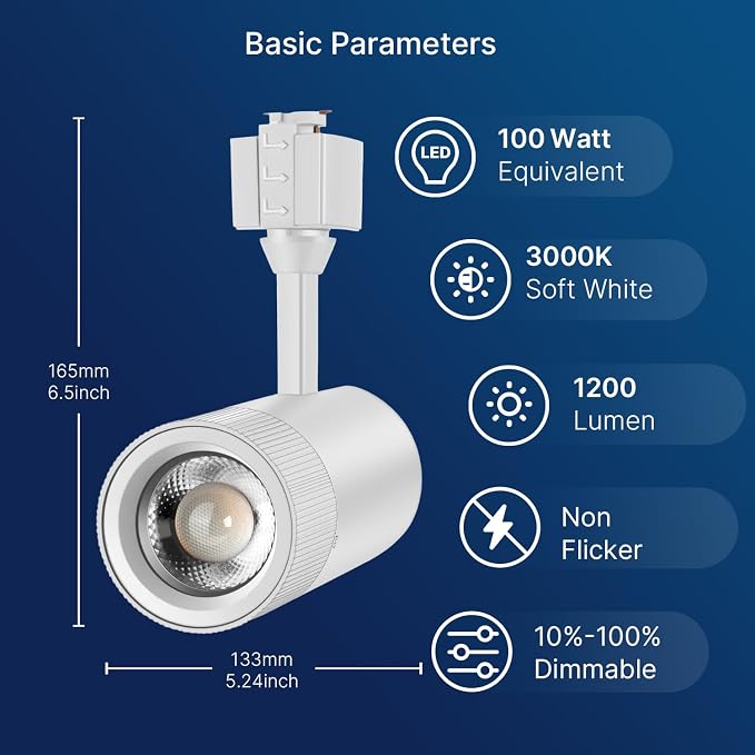 1200LM Dimmable LED Track Lighting Heads for J Type Track 100W Equivalent, Adjustable 15°/24°/38°/60°LED Spotlight, 15W, CRI90+, 3000K Soft White, White