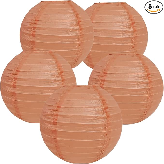 8 Inch Peach Paper Lanterns Party Decorations Chinese Hanging Paper Lanterns Lights for Birthday, Wedding, Christmas, Bridal & Home Decor(Set of 5, Peach)