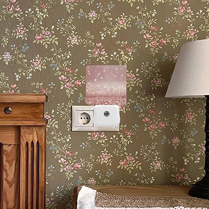 Rose Gold Night Lights Plug into Wall Luxury Glitter Hazy Dreamlike Night Light with Dusk to Dawn Sensor for Home Bedroom Bathroom Living Room 0.5W Sleep-Friendly