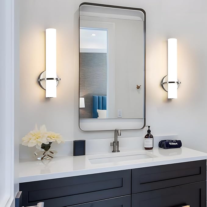 AIJIASI Brushed Nickel Wall Sconces Set of Two - 15 inch Modern Bathroom Sconce 15W 3000K Dimmable LED Sconces Wall Lighting, Indoor Wall Sconce Light for Living Room Corridor Mirror Bedroom Stairs