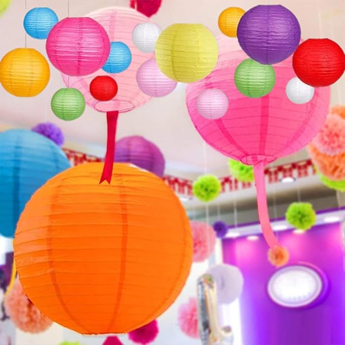 Colorful Paper Lanterns Decorative,Hanging chinese lanterns Indoor Outdoor for Birthday, Wedding, Christmas, Bridal, Home Decor, ceiling decorations(Size of 4”, 6”, 8”, 10”,12Pcs)