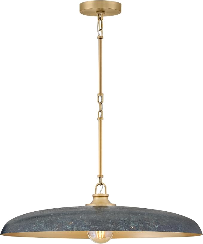 Hinkley Sadie 24" Large Dome Chandelier, Antique Verdigris/Lacquered Brass | Two Tone Saucer Pendant, Includes (5) 7" Downrods, Needs a Med. LED Bulb, Adjustable Height, Dining Room, Kitchen