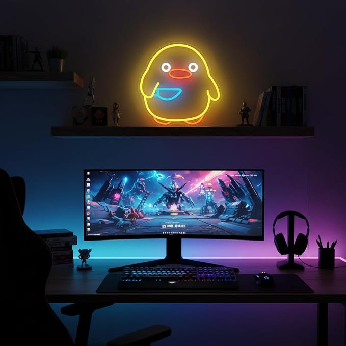 Duck Neon Sign USB Powered Dimmable Cute Yellow Duck LED Wall Light | Cool Duck Neon Light for Game Room Kids Room Bedroom Living Room Nursery & Pet Store Decor Animal Neon Sign Birthday Gift