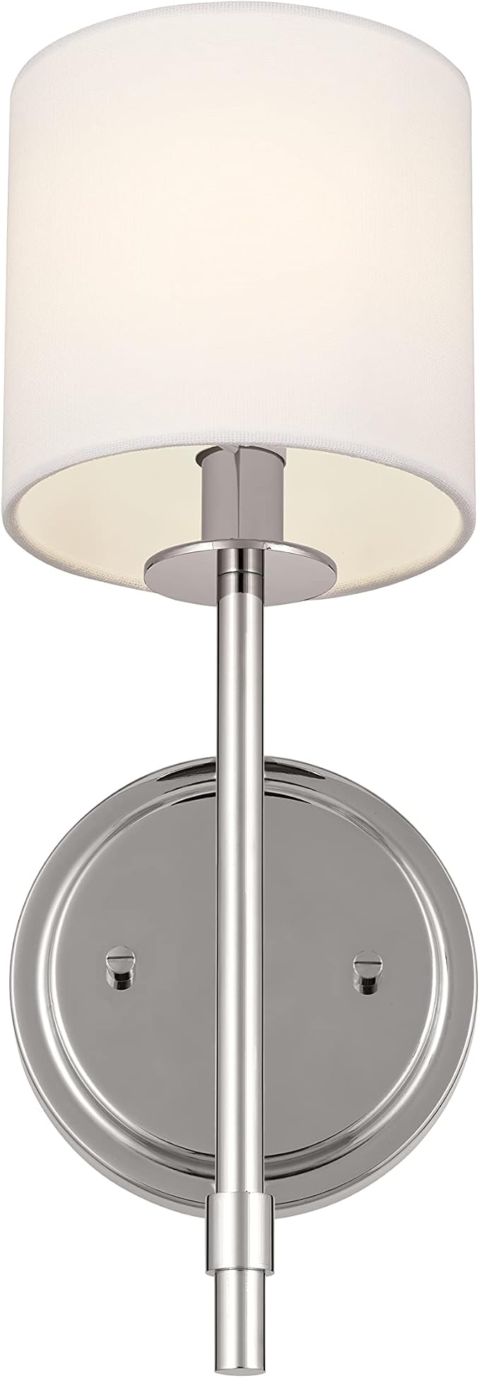 Kichler Ali 1 Light Wall Sconce in Polished Nickel with White Fabric Shade for use in Bathrooms, Bedrooms, Kitchens, Dining Rooms and Hallways, 52505PN