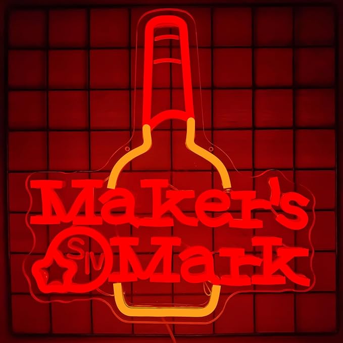 Maker Mark Whiskey Neon Sign for Wall Decor Bar Neon Sign for Man Cave Neon Led Sign Dimmable Neon Light Up Sign for Beer Bar Pub Business Man Cave Club Party Gift