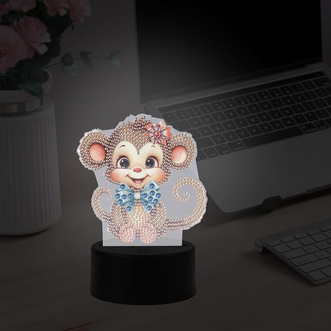 JISHSHAY Diamond Painting Night Light Diamond Art Table Lamps Gem Art LED Lights Gem Painting Desk Lamp Mosaic Kits for Adults DIY Kits for Adults Paint by Numbers,with Special Shaped Crystal,Monkey