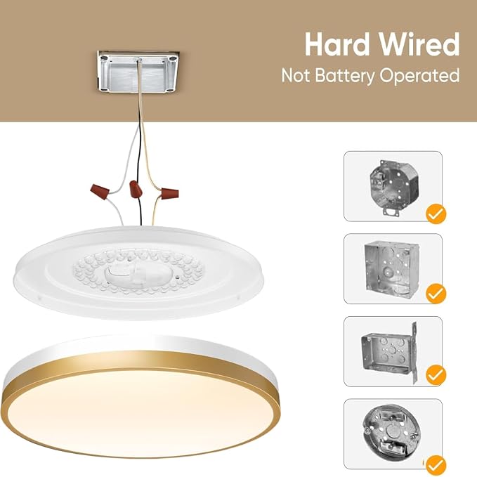13 Inch Flush Mount Ceiling Light with Remote Control & Night Light, 5CCT Dimmable Ceiling Light Fixture, 25W 2500LM 2700K-6500K Adjustable LED Ceiling Lights for Bedroom Kitchen, White Gold