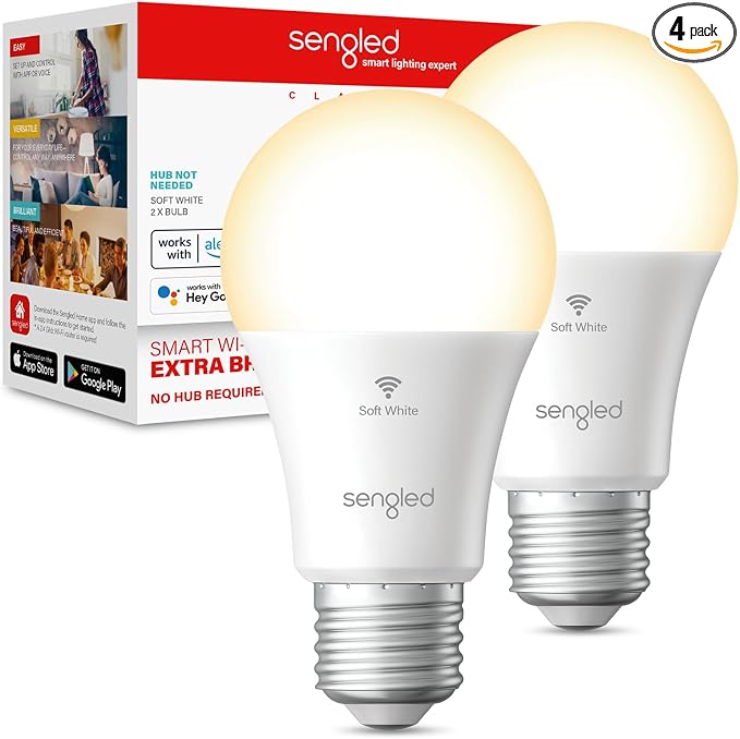 Sengled Smart Light Bulbs - 100W Equivalent WiFi LED, Works with Google, 1500LM High Brightness, Soft White, 2.4Ghz Only, No Hub Required, 4 Pack