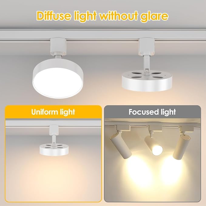 Diffuse J Type Track Lighting Heads, 12W White 4 Pack | Dimmable LED Track Light Heads, Compatible with J Track Rails, Ceiling Track Lighting, Flicker Free CRI90+, 3000K 1000lm