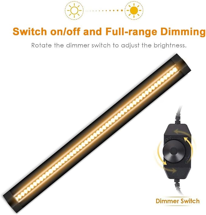 inShareplus 13inch LED Under Cabinet Lighting, Dimmable Light, Warm White 3500K, CRI90+, 450Lumens, DC 12V Ultra Thin Under Counter Kitchen Lights for Kitchen, Shelf, Cupboard, Black, 1 Pack