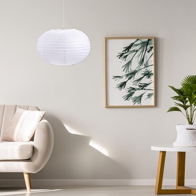 Uonlytech Paper Pendant Lamp Shade, White Round Lantern Handmade Ambient Lampshade Hanging Paper Lamp Cover for Home Pendant Lights, 30X30X19cm Wedding Decor