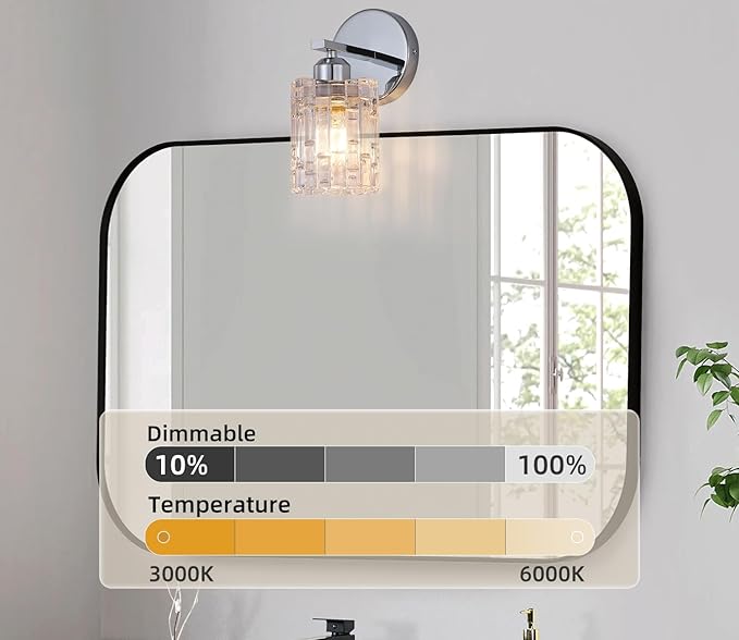 Modern 1-Light Crystal Vanity Light, Chrome Bathroom Light Fixture Over Mirror, Wall Mount for Bathroom, Bedroom, Living Room, Hallway
