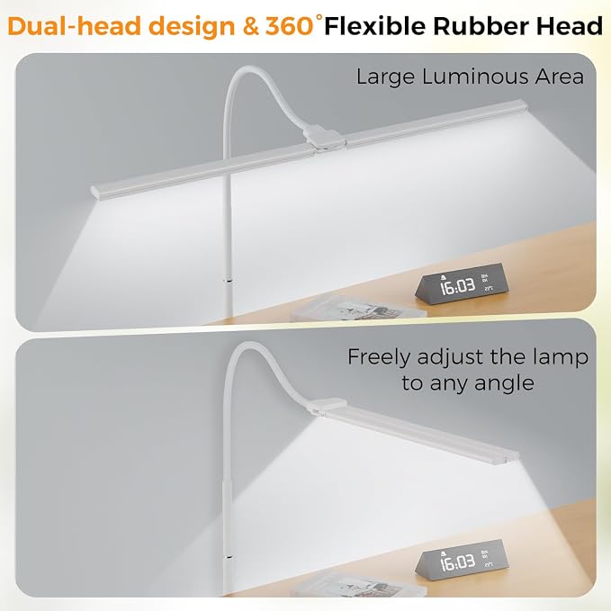 Dual-head LED Floor Lamp 20W 1400LM Adjustable Neck Bright Light White | Adjustable Brightness & Color Temperature, Modern Corner Tall Standing Lamp for Living Room Office Bedroom Reading