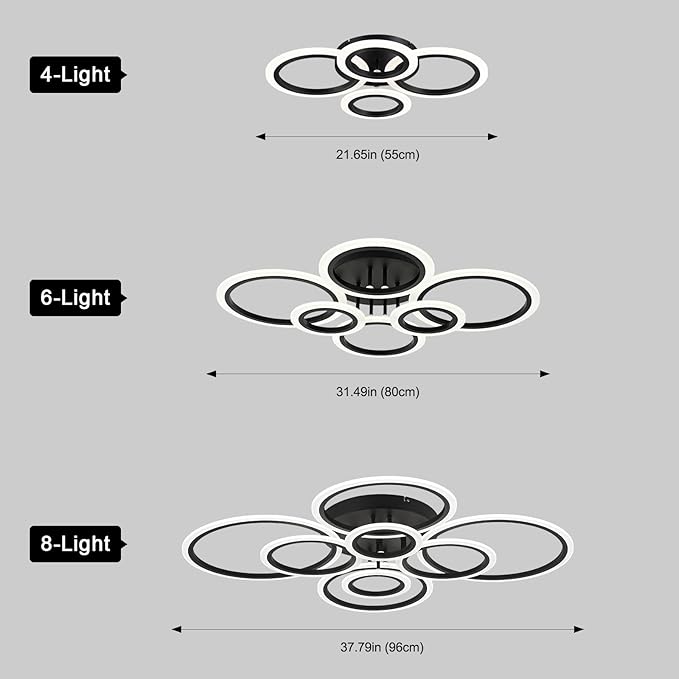 Vikaey Modern LED Flush Mount Ceiling Light, 4 Rings Black Close to Ceiling Light Fixtures, Kitchen Lighting Fixture Ceiling Lamp for Bedroom, Living Room, Laundry Room, 4000K Not Dimmable