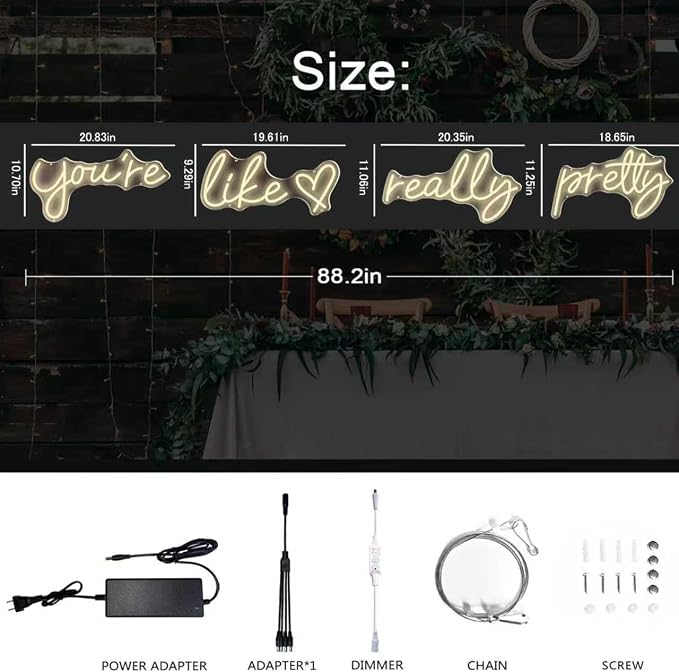 You're Like Really Pretty Neon Sign for Wall Decor (Warm White, 88.2in) | Super Large Style Neon Signs, Light Up Sign for Wedding, Engagement, Adapter Powered Led Neon Signs for Bedroom Decor