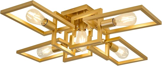 ZGLAOJT Semi Flush Mount Ceiling Light 5-Light Gold Kitchen Light Fixtures | Modern Large Matte Sputnik Chandelier for Dining Room Bedroom Farmhouse Living Room