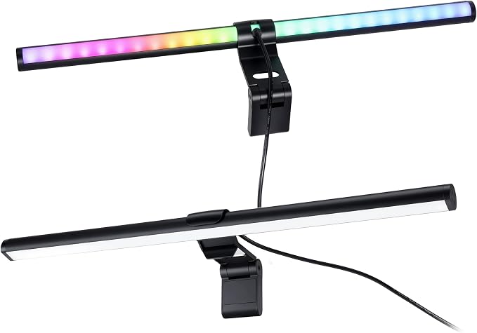 RGB Monitor Light Bar Dual USB Reading Screen Lamp Touch Switch | Dual-Sided 15 Modes Gaming Ambient Light Bar Eye-Care Non-Remote RGB Mood Lighting Lamp for Home Office Study 15" x 0.8"