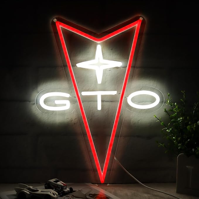 GTO Neon Car Signs for Store Wall Decor， Led Business Sign Suitable for Man Cave、Bedroom、Garage、Party, Birthday、Christmas Gifts for Boys 5V Power Adapter 16 * 12Inch(white+red)