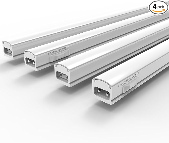 Under Cabinet Lighting Plug in AC120V 3CCT 3000/4000/5000K,Super Bright,Linkable Under Counter Lights for Kitchen,Ultra Slim LED Cabinet Light for Closet,Shelf,Sink,ETL Listed(16inch,White,4Pack)