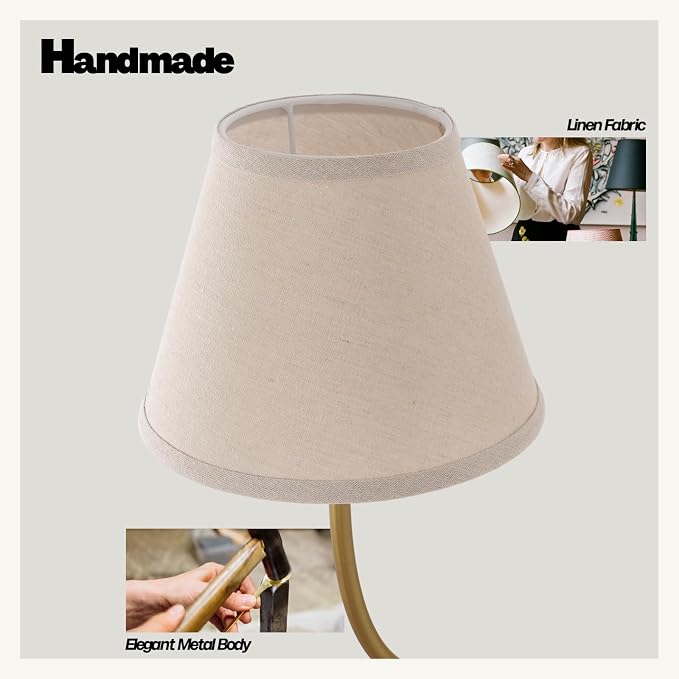 Vintage 2-Lights Fabric Sconces Wall Lighting with 8.66" Diam Linen Cloth Shade, Double Arm Wall Lamp Fixture for Living Room Bathroom Bedroom Hallway