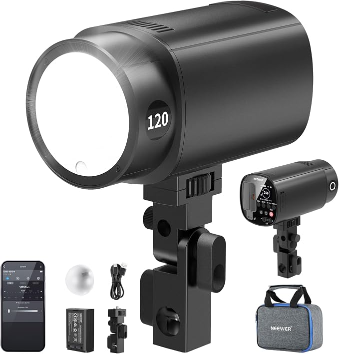 NEEWER 120Ws 2.4G TTL Outdoor Strobe Flash, Compatible with Godox, 1/8000s HSS Portable Studio Monolight with Modeling Light /3000mAh Battery/420 Flashes/1.5s Recycle for Photography Photoshoots, Q120