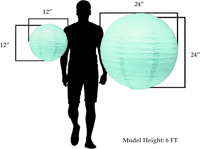 Mudra Crafts Aqua Paper Lanterns Wedding Party Decorations - 12 in 10 Round Hanging Ceiling Lanterns, 10 Pack, Decorative Lamp Shades