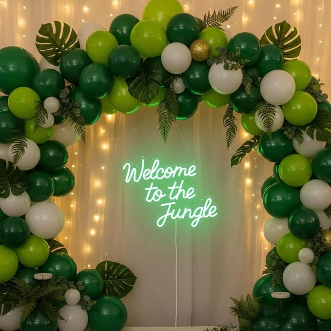 Welcome to the Jungle Neon Sign Green Jungle Decor Dimmable Rainforest Sign | LED Jungle Letter Lights for Rainforest Party,Classroom,Nursery,Home Entryway,Room,Garden Front Porch Decoration, USB Powered