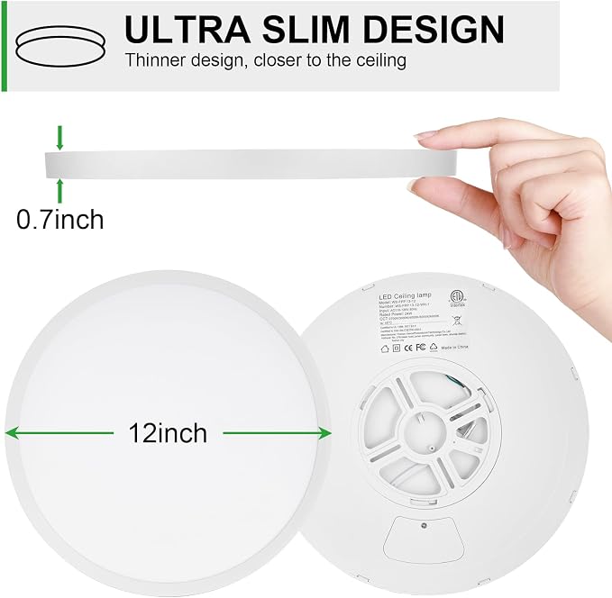 6Pack LED Flush Mount Ceiling Light: 12 inch Super Slim 5000K Dimmable Kitchen Lighting Fixtures Ceiling - 24W White Low Profile Ceiling Lamp for Bedroom Garage Hallway