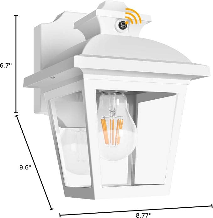 FUDESY Dusk to Dawn Outdoor Wall Lantern, Exterior Porch Light Fixture, E26 | Waterproof Modern White Wall Sconce, Sensor Outside Lighting Wall Mount for Hose,Front Door,Garage,Entryway, 3000K Warm White
