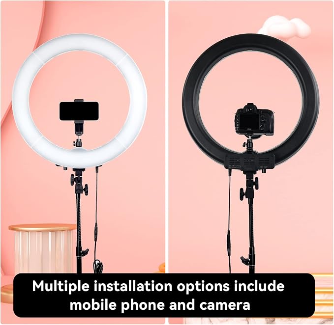 18-Inch Ring Light, 55W Dimmable 5500K Light with 240 LEDs Color Filter, Soft Tube and Carrying Bag for YouTube, TikTok, Selfies and Photography, Compatible with Camera and Smartphones
