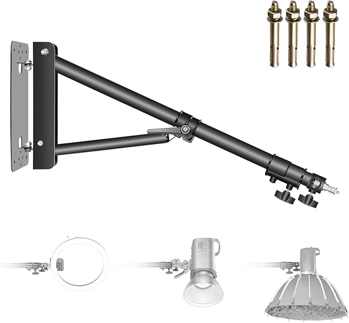 Neewer Triangle Wall Mount Arm for Photography Studio Strobe Monolight Softboxes Umbrellas Reflectors Flexible Rotation 180 Degrees Maximum Length 180 cm (Black)
