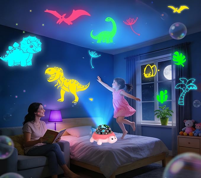 Pink Lucky Turtles Kids Night Light,3-8 Year Old Boys Toy Star Sky Projector Lamp 360° Rotation,4 LED Light Beads,16 Light Colors Adjustable,USB Cable Powered,Ceiling Ambiance Light for Kids Bedroom