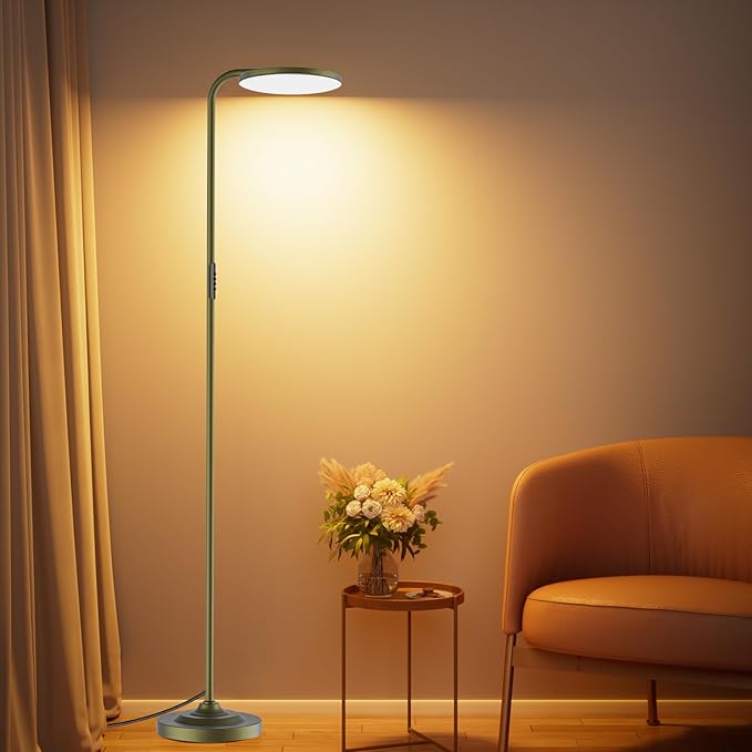 36W LED Floor Lamp, Super Bright Standing Lamp, Modern Stepless Dimmable Torchiere Tall Lamp with Remote Control, 350°Rotating Head Reading Floor Lamp for Living Room, Bedroom, Office