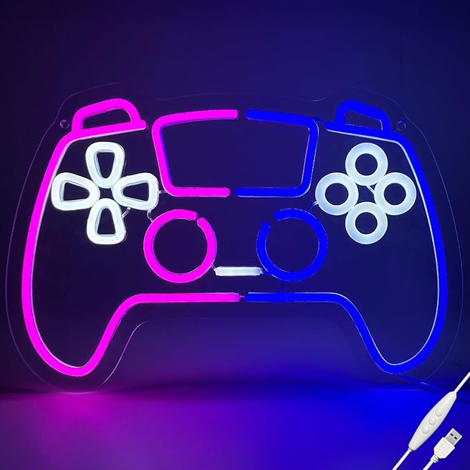 Gamer Neon Sign, Led Light for Gaming Room Wall Decor, Dimmable Neon Light for Boys Room Decor, Blue and Pink Light Up Signs for Man Cave & Bedroom, Gamer Gifts for Teens, Boys, Kids