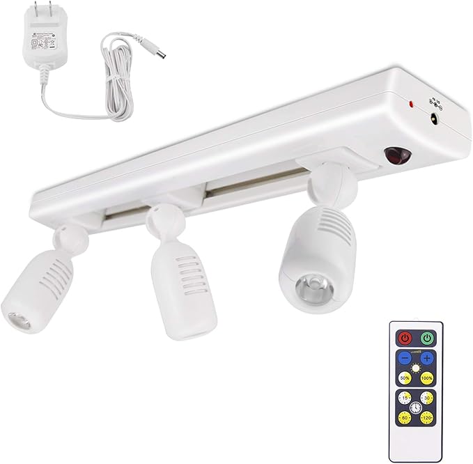 BIGLIGHT LED Track Light, Dimmable Accent Lighting with Rotatable Heads, Plug in Spotlight with Remote for Lighting up Kitchen Sink Cabinet Gallery Picture Bathroom Basement Artwork