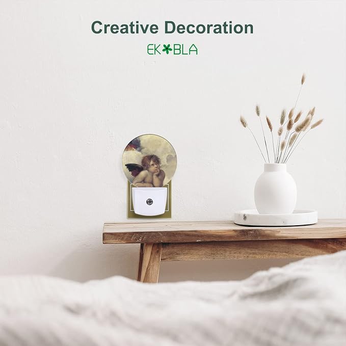 EKOBLA Angel Night Light Angel Wings Cherubs Night Lights Plug into Wall Auto Sensor Dusk-to-Dawn LED Lamp 0.5W Sleep Friendly for Son Boys Pregnant Women Gifts