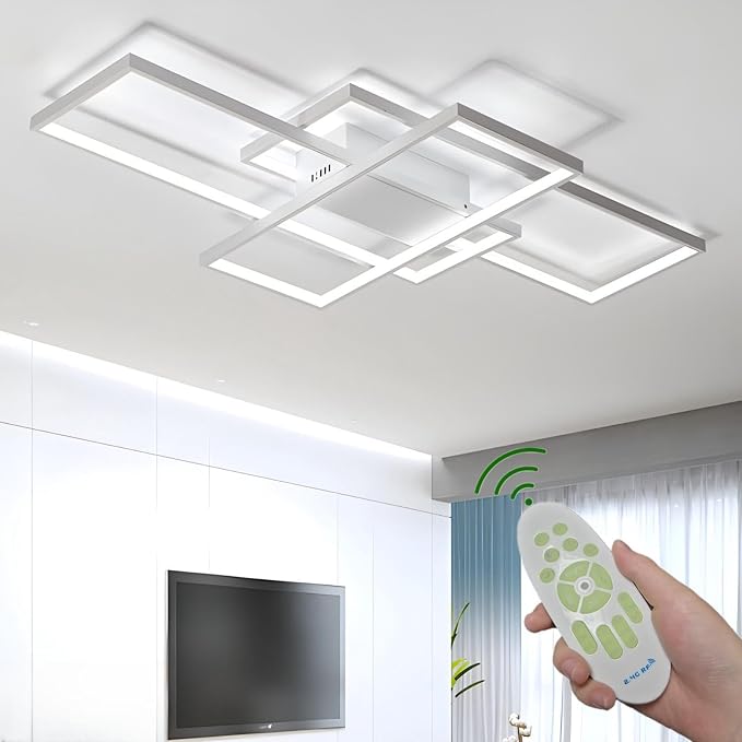 35″ 50W Modern Ceiling Light 3000-6500K Dimmable Kitchen Light Fixtures | Timer Night light Memory function Adjustable brightness color temperature Flush Mount Light Fixture remote control Bedroom
