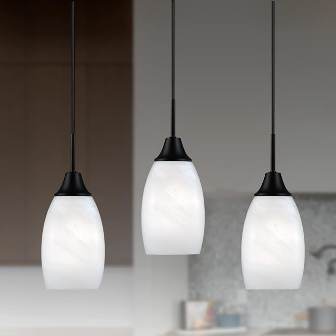 Viinew Mini Glass Pendant Light,3-Pack White Oval Glass Hanging Light | Handblown White Oval Glass Lamp Ceiling,Art Glass Hanging Light,4.72" Small Chandelier for Dining Room Kitchen
