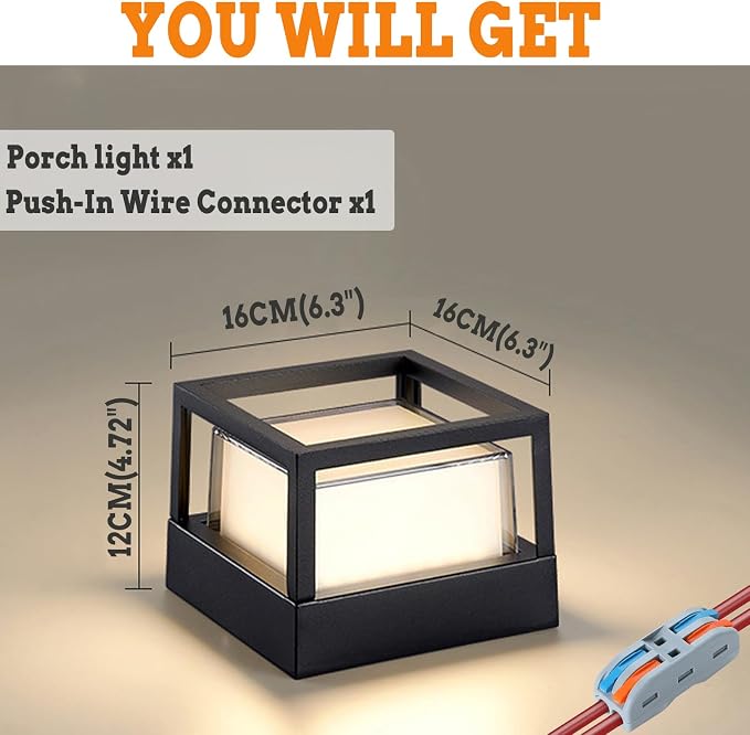 Outdoor Ceiling Light, IP65 Waterproof 6.3 inch Porch Lights Outdoo, 20W 3000K-6500K LED Square Exterior Wall Lamp for Patio Balcony Terrace, Flush Mount for Wall or Ceiling