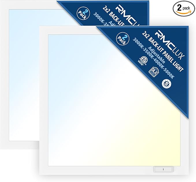 2x2 Backlit LED Panel Light,5 Wattage 20W/25W/30W/35W/40W-Up to 6000Lumens,4 CCT Tunable 3000K/3500K/4000K/5000K,ETL&DLC Certified for Office Commercial Drop Ceiling 2 Pack