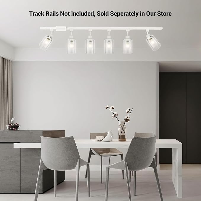 J Type E26 Track Lighting Heads, Clear Glass Shade, 4 Pack, White | Track Light Fixtures for Kitchen and Accent Lighting | No Bulbs Included | Compatible with J Track Rails