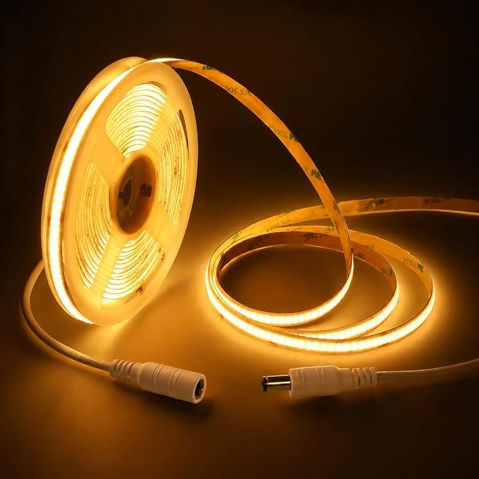 LED Strip Lights 24V COB Warm 3000K 16.4ft/5M (No Power Supply) | Super Bright, Dotless High Density 14W/m, 8mm Width Cuttable Flexible, Home DIY & Commercial Lighting