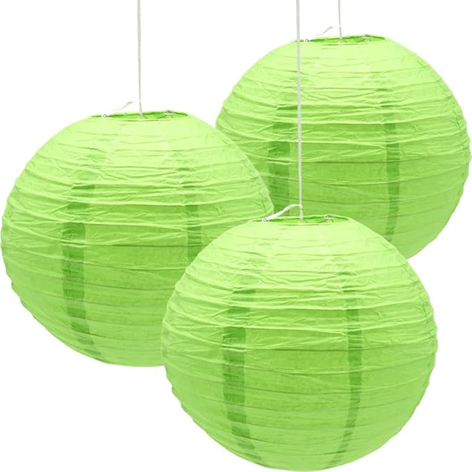 3pcs Paper Lanterns Decorative Round Chinese Paper Lanterns for Birthday Halloween Wedding Baby Bridal Shower Home Decor Party Decoration (12in/Green)