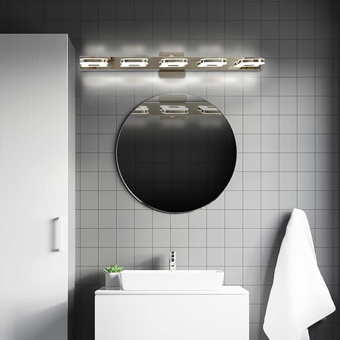 Modern LED 5 Lights Vanity Light for Bathroom Modern Vanity Light Fixture Wall Sconce 33 Inch Natural White Light (Chrome)