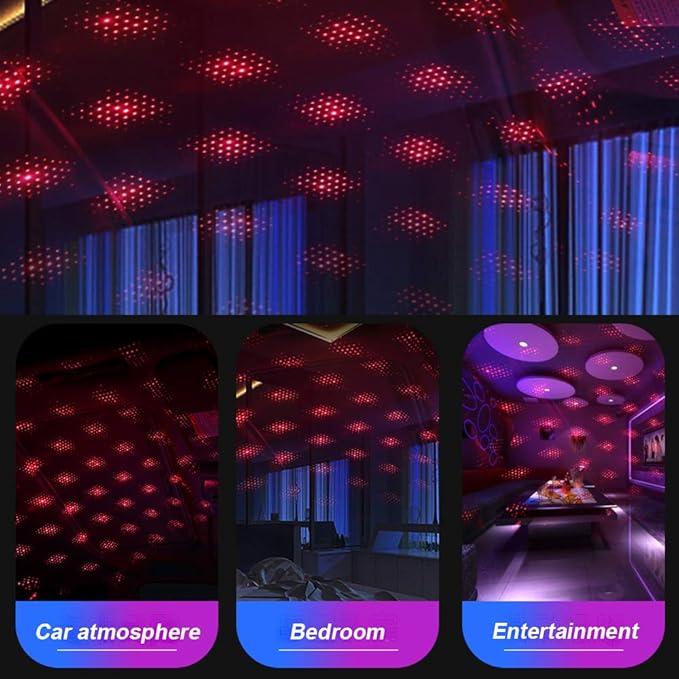 USB Night Light, Star Projector Night Light, Interior Car Lights, Bending Freely Portable Atmospheres Decoration for Car, Ceiling, Bedroom, Party 2 PCS