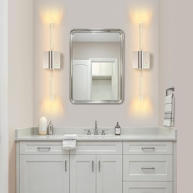 Battery Operated Wireless Wall Sconces, 2 Pack Dimmable Wall Lighting | Slypadan Extra Large Rechargeable Crystal-Inspired Bubble Modern LED Lantern for Indoor Corridor Entrance Hall, 28in Nickel