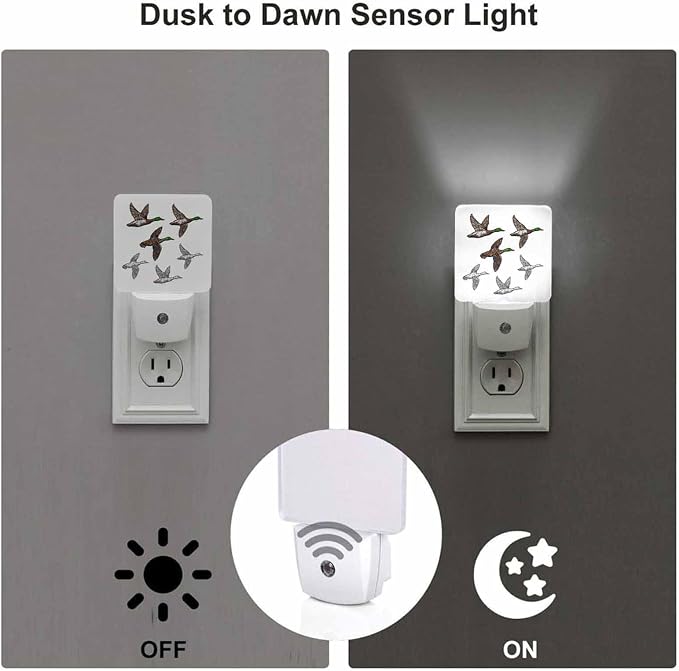 LED Night Light Plug into Wall with Dusk to Dawn Light Sensor White Energy Efficient Duck Mallard Wild Bird Nightlight for Bedroom Bathroom Hallway Living Room Kitchen