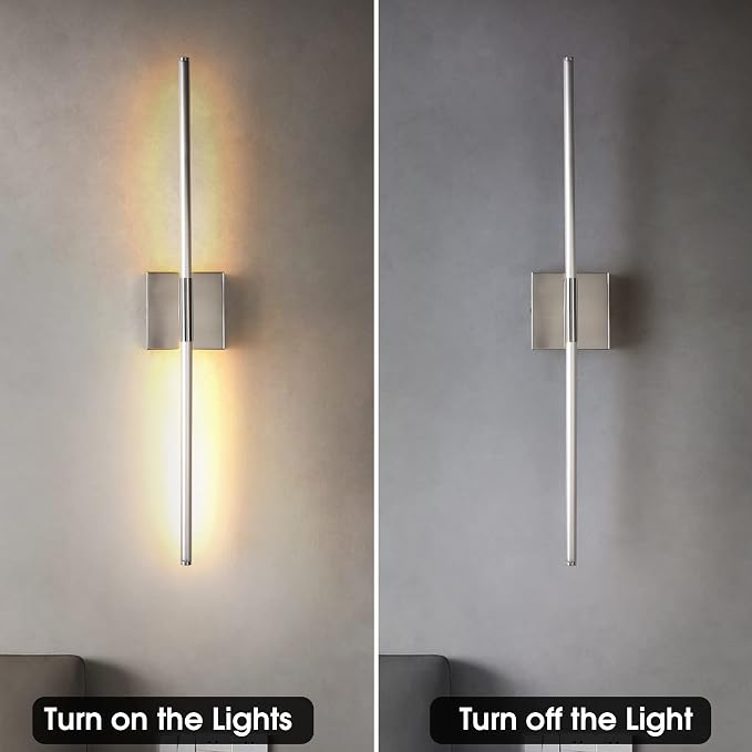 KUZZULL Modern Minimalist LED Bathroom Sconce, Brushed Nickel, 27.8" x 4.3" x 3.4"