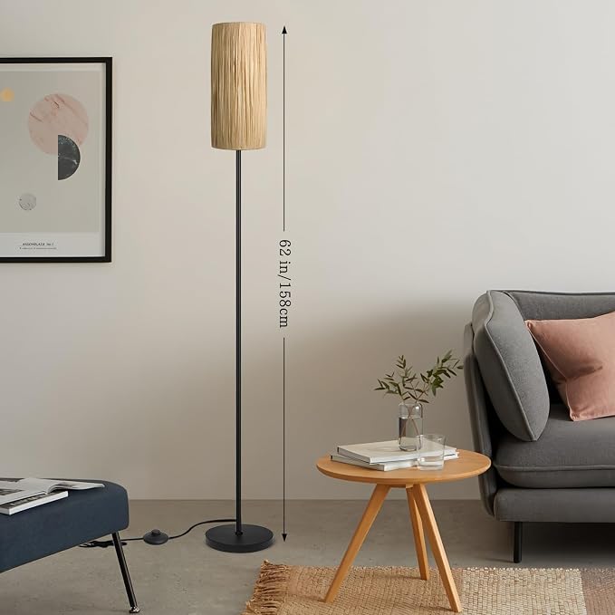 Ruiever Floor Lamp for Living Room,Rattan Boho Floor lamp,Modern Standing lamp with Hand-Worked Woven Shade (Hand Woven Shade-3 Color Bulb)