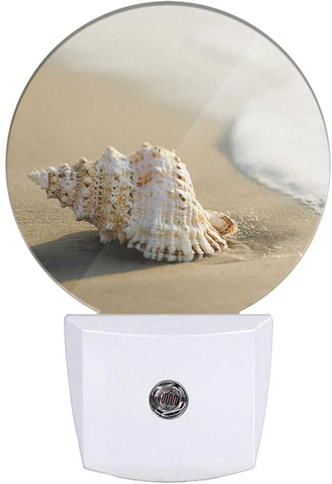 EKOBLA Summer Beach LED Night Light Conch Shell on Beach Sea Waves Ocean Plug-in Nightlights Home Auto Sensor LED Dusk to Dawn Light for Bedroom Bathroom Kitchen Corridor